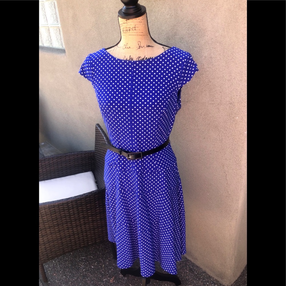 Ann Klein Cap Sleeve Polka Dot Swing Dress